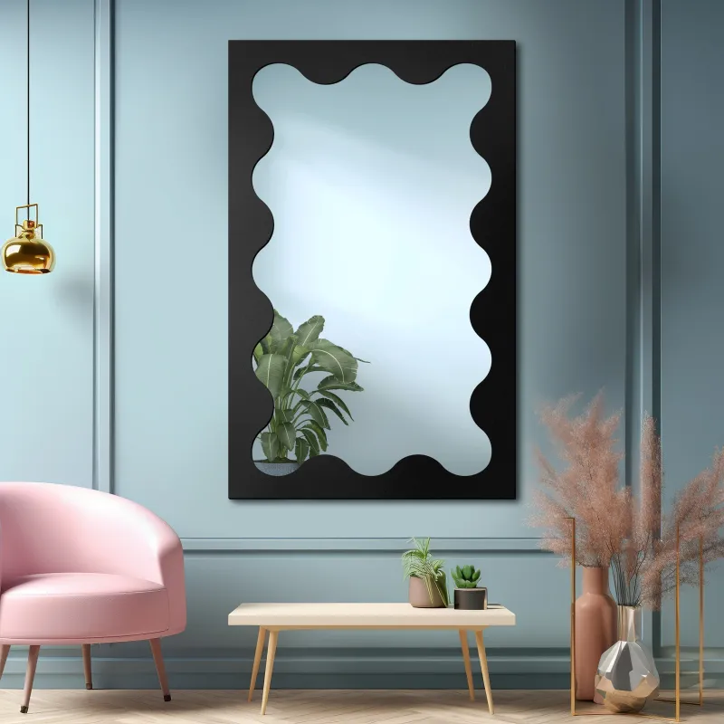 Oglindă neregulată în cadru MDF BLOBS PRISM — Memphis design în amenajări interioare